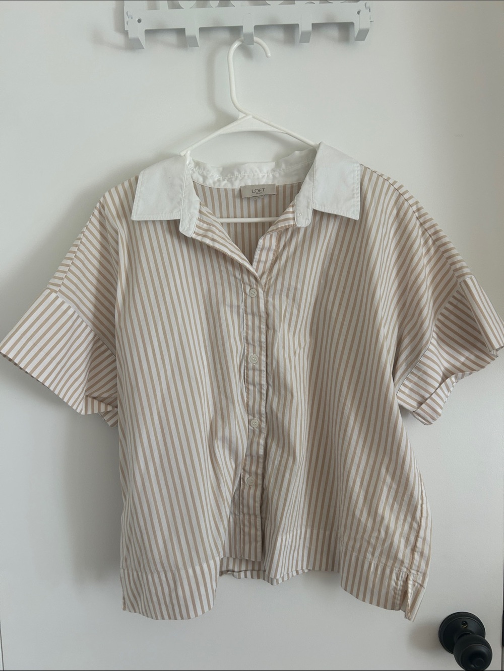 LOFT Beige & White Striped Button-Down Shirt